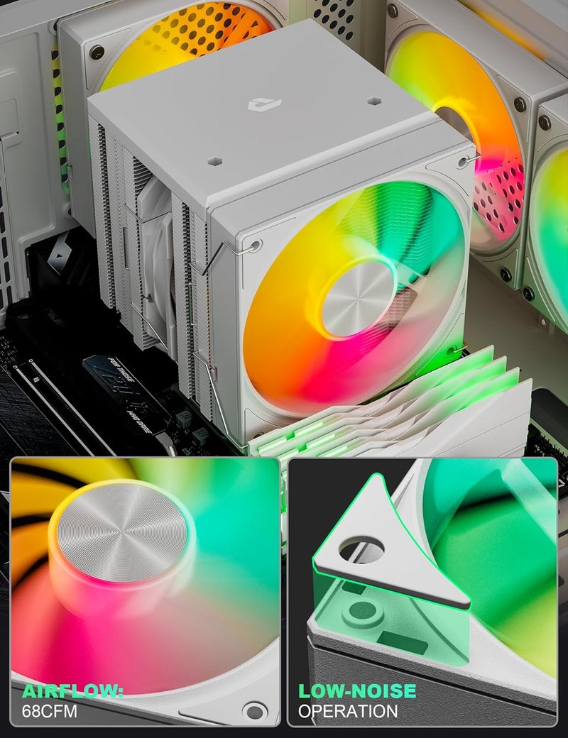 upHere CPU Cooler Air, Dual Tower ARGB CPU Cooler with 120mm PWM Fan, 6 Heat Pipes CPU Air Cooler ARGB for AM5/AM4/AM3, Cooler for PC Compatible with Intel LGA1851/1700/1150/2011/2066/1151/1155/1156(White) - Image 5